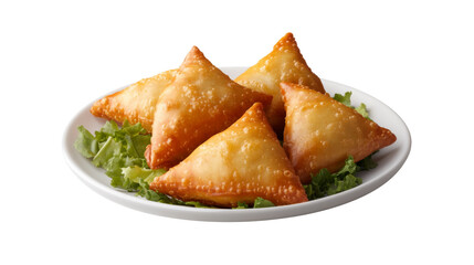 Four Fried Samosas on Plate, Isolated on Transparent Background, Indian Food, Appetizer, Cuisine, Samosa, Indian Food, Snack