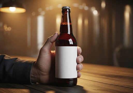 Man Holding Blank Craft Beer Bottle Mockup Brewery Bar