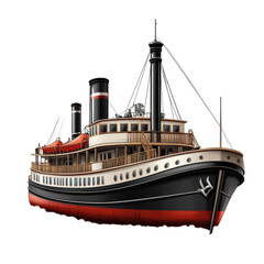 Obraz premium Nostalgic vintage steamboat ready for a journey across time on clear on transparent background