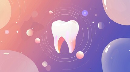 Clean white tooth model on medical background with geometric elements and place for text for freshness concept