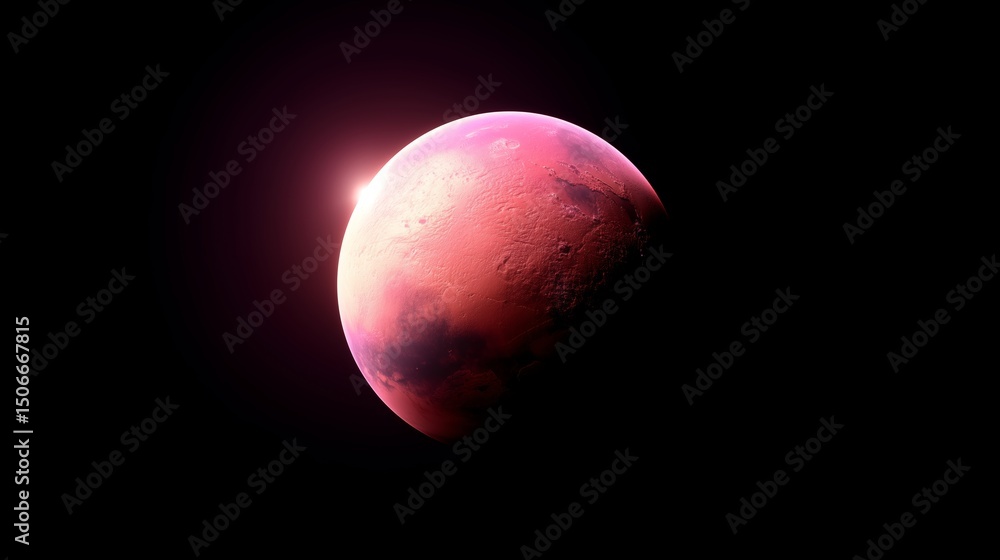Poster stunning view of mars illuminated by distant sunlight during a celestial event in deep space