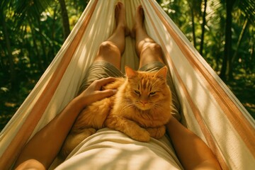 Relaxing hammock cat nap in tropical paradise for tranquil summer getaway design