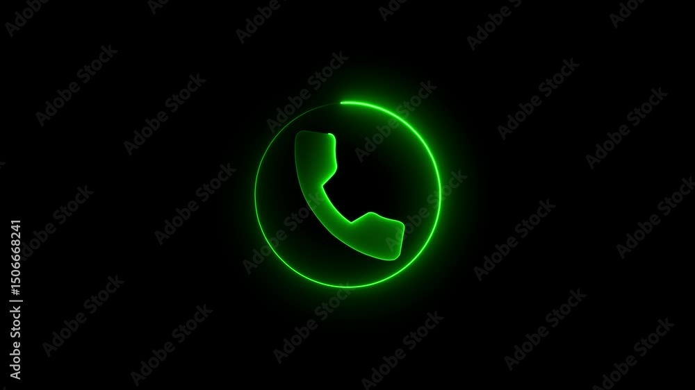 Poster calling icon glowing neon line concept animation and background. incoming call ring icon background 