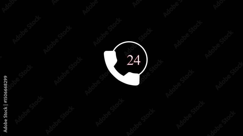 Poster abstract neon line call 24 hours icon on dark background. all day cyclic icon. 24 hours service symb