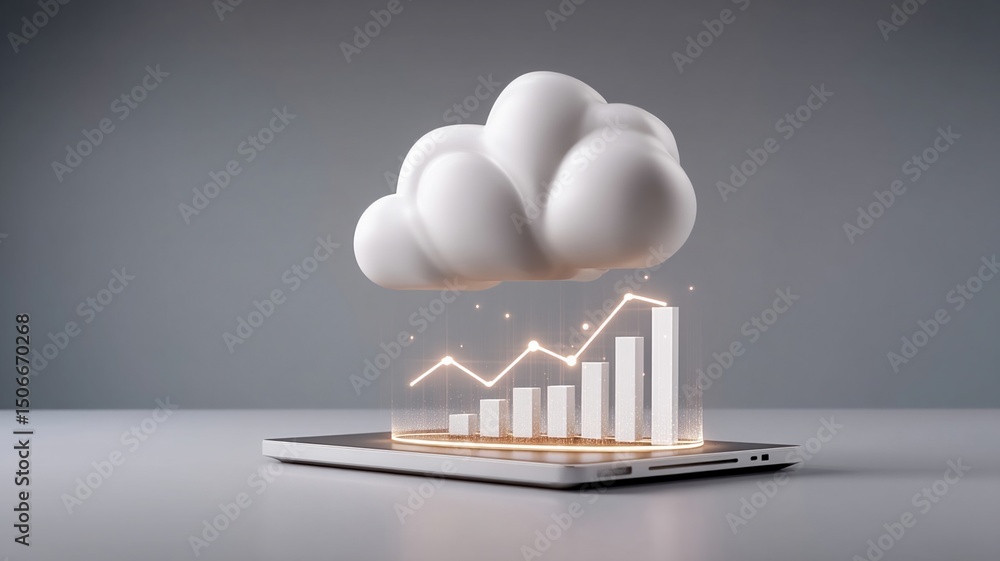 Poster cloud technology concept with modern data center concept and cloud technologies shown as digital gra