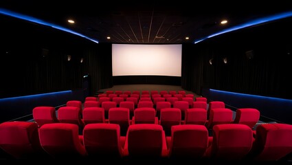 Empty Cinema Theater Rows of Red Seats Awaiting the Movie Magic