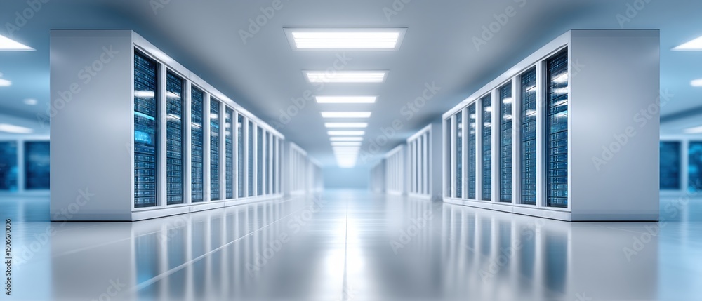 Poster modern cloud technology concept with data center and cloud technologies in bright and sleek environm