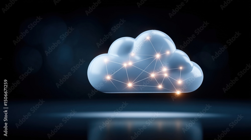 Poster modern cloud technology concept with glowing data points and network connections representing cloud 