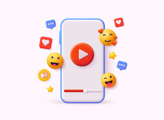 3d render social media and technology with smartphone, like button and geometric shapes, chat. online social communication applications concept. 3D Web Vector Illustrations.