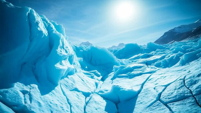 Breathtaking Glacier Scenery with Clear Blue Sky and Bright Sunlight Revealing the Beauty of Nature