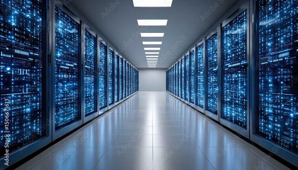 Aufkleber modern cloud technology concept with data center and cloud technologies glowing in sleek environment