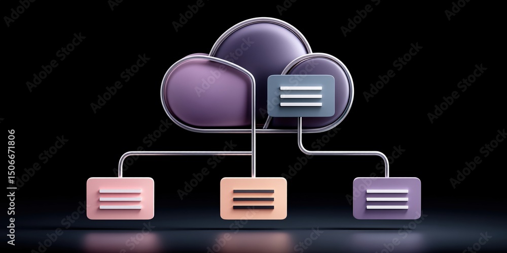 Poster cloud technology concept with modern data center and cloud technologies symbolizing network and stor
