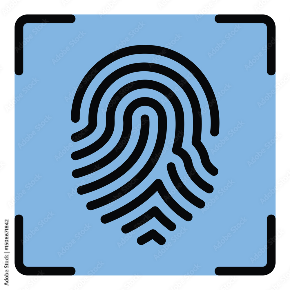 Poster finger scanner icon flat line style illustration representing biometric identification and security,