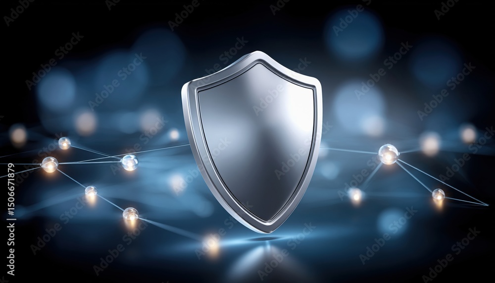 Poster modern cloud technology concept with shiny shield symbolizing data protection in data center environ