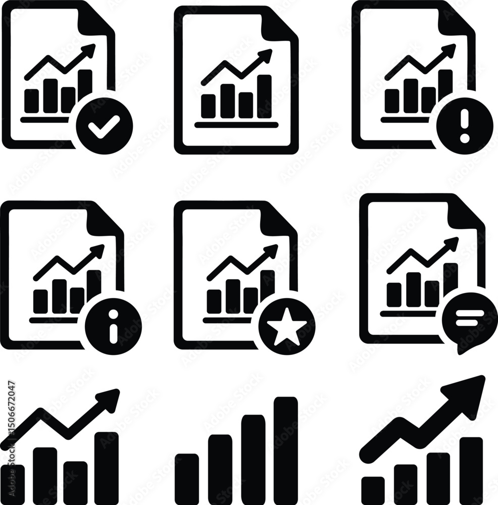 Poster report with chart icon set – vector eps format for business and data visualization