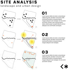 landscape architecture site analysis symbol icon element drawing graphic flat isolated vector. urban design element drawing
