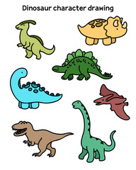 공룡 라인드로잉 캐릭터 포스터(dinosaur line drawing character poster)