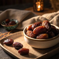 dates in a wooden bowl