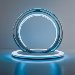 Futuristic product stage with floating neon rings
