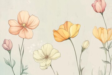 Delicate floral arrangement nature scene artwork soft colors light background botanical concept