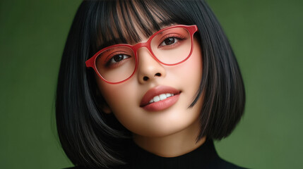 beautiful short hair woman wearing black frame eyeglasses