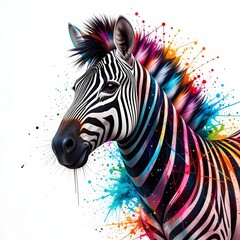 zebra illustration with colorful color splashes isolated on white art