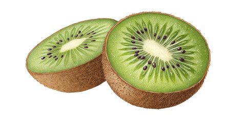 Fototapeta premium Two Halved Kiwis Digital Painting, Isolated on Transparent Background, Fruit Illustration, Green Food, Kiwi, Fruit, Illustration