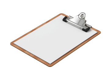 Wooden Clipboard With Blank Paper And Metal Clip On Transparent Background