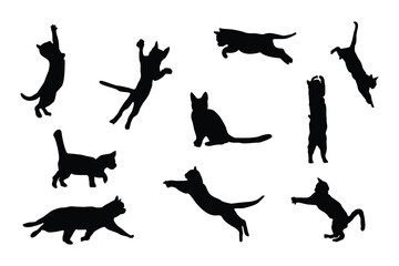 Black and white cats collection - vector silhouette