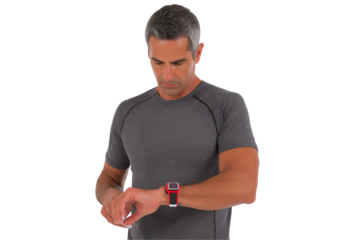 Man Checking Time on Smartwatch During Workout on White or Transparent Background, Fitness and Running Concept