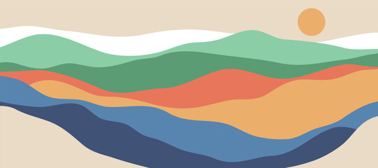 Mountain colors, translucent waves, sunset, abstract glass shapes, modern background, design vector illustration