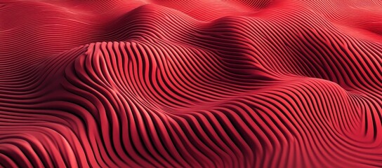 Abstract crimson undulating landscape of parallel lines forming 3D waves