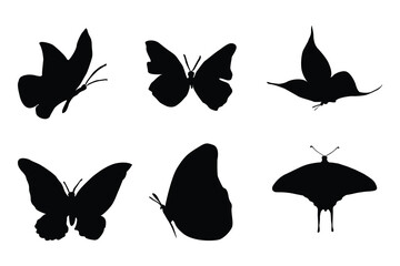 Butterfly black and white silhouettes. Butterfly vector set