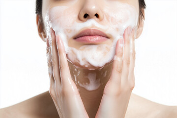 メイクを落としている美しい女性