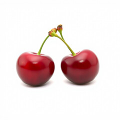 Bright red cherries displayed side by side showcasing their juicy texture and vibrant color against a white background