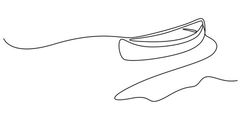 Vector illustration of kayak canoe rowboat sailboat yacht isolated on white background, Single line drawing of canoe trails and rafting club with kayaking equipment, boat icon continuous one line draw