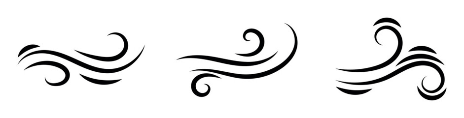 Fototapeta premium Black waves and splashes of water set. Swirls, curves and flow of liquid clip art. Silhouette of water flows, vector elements on a white background.