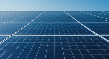 Solar Panel Array Under Clear Blue Sky