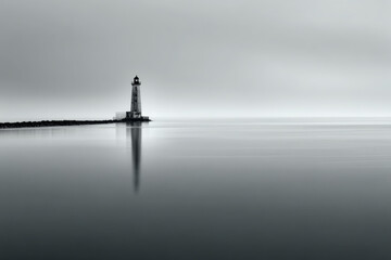 Fototapeta premium A long exposure black and white photograph of an abandoned lighthouse that captures the essence of tranquility and minimalist beauty.