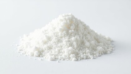 Pile of white granulated sugar on white background, culinary, minimal background, high quality