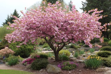 Obraz premium Stunning Majestic Cherry Blossom Ornamental Garden Scene 