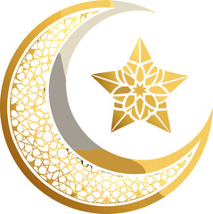ramadan kareem crescent moon and mosque golden logo sign in dark background