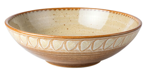Brown Ceramic Bowl with Leaf Design, Isolated on Transparent Background, Food Serving Dish, Kitchenware, Bowl, Ceramics, Tableware