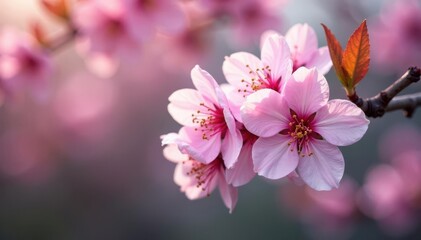 Obraz premium Delicate pink cherry blossoms, intricate floral arrangement , japanese, nature background, pink