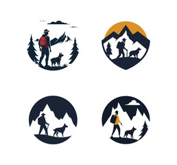 Set of hiking mountain logo design on white background 