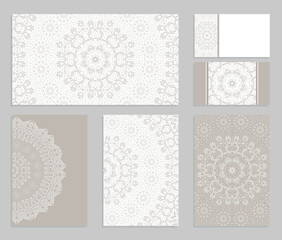 Templates for greeting and business cards, brochures, covers with floral motifs. Oriental  lace  pattern. Mandala. Invitation, save the date, RSVP.  Arabic, Islamic, asian, indian, african motifs.