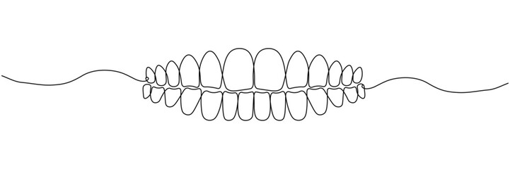 Continuous linear drawing of tooth, teeth isolated on transparent background. Dentist day banner. Editable stroke. Vector illustration 