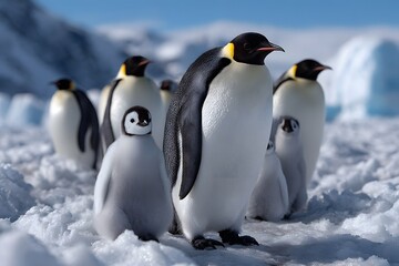 Emperor Penguin Family Portrait: Chick and Adults on Antarctic I
