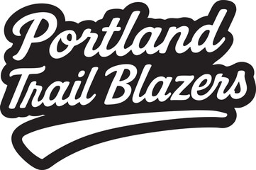Portland Trail Blazers logo with white lettering on a black banner with a white swoosh underneath, isolated on a white background