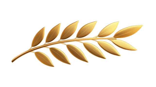 Gold Laurel Branch 3D Render, Isolated on Transparent Background, Award, Decoration, Symbol, leaves, branch, gold